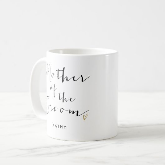 Trendy Script "Mother of the Groom" Kaffeetasse (Vorderseite Links)