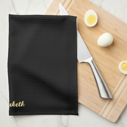 Trendy Script Name Elegant Black And Gold Template Geschirrtuch (Viertel Falte)