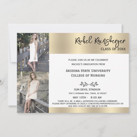 Trendy Script Overlay Drei-Foto-Abschluss Einladung (Rückseite)