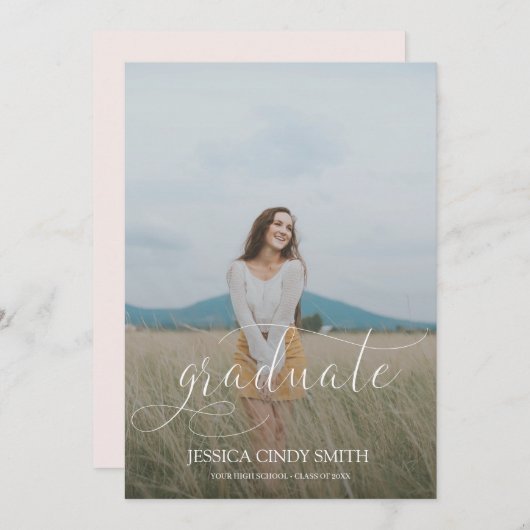 Trendy Script Overlay Foto Abschluss Einladung (Vorne/Hinten)