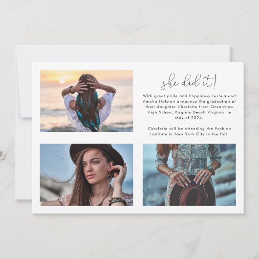 Trendy Script Overlay Multi-Foto-Abschluss Ankündigung (Rückseite)