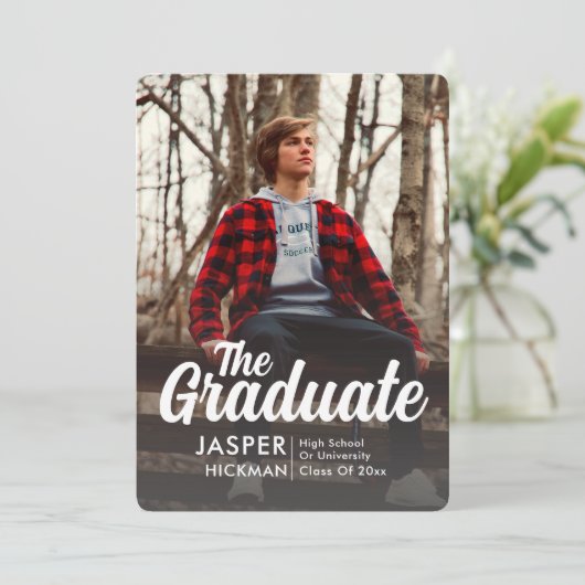 Trendy Script Overlay Silver | FOTO ABSCHLUSS Ankündigung (Stehend Vorderseite)