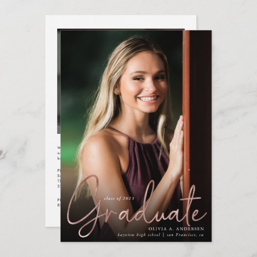 Trendy Script Overlay Two Foto Abschluss Announ Ankündigung (Vorne/Hinten)