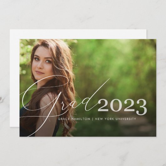 Trendy Script Overlay | Zwei Foto Abschluss Ankündigung (Vorne/Hinten)