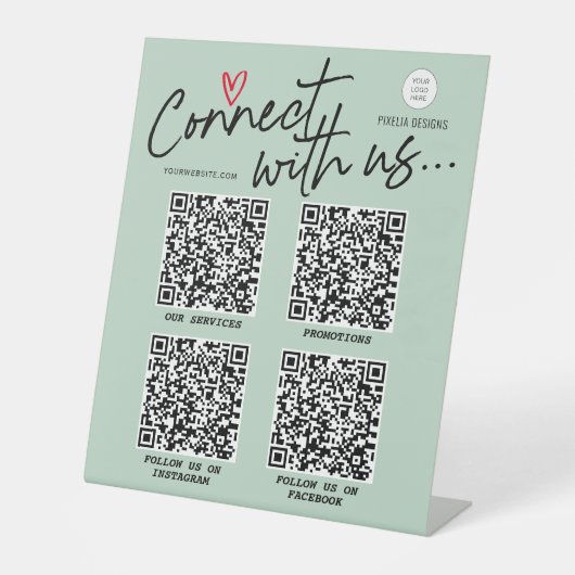 Trendy Script QR Code verbinden mit uns moderne Ze Sockelschild (Vorderseite)