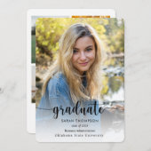 Trendy Script Schwarz-weiß Foto Collage Abschluss Ankündigung (Vorne/Hinten)