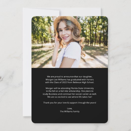 Trendy Script Text, Graduate Add Pic Abschluss Ankündigung (Rückseite)