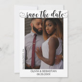 Trendy Script Text mit Herz und Foto Save The Date (Vorderseite)