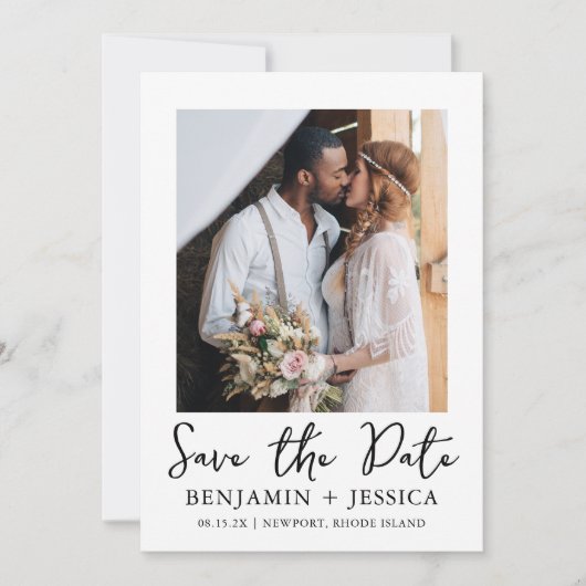 Trendy Script Two Foto Wedding Save the Date (Vorderseite)
