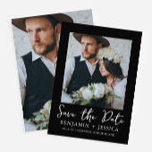 Trendy Script Two Foto Wedding Save the Date