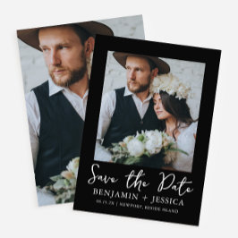 Trendy Script Two Foto Wedding Save the Date