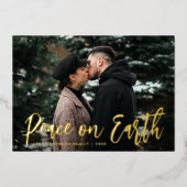 Trendy Script Weltfrieden Foto Folien Feiertagskarte (Vorderseite)