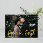 Trendy Script Weltfrieden Foto Folien Feiertagskarte (Stehend vorne)