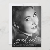 Trendy Script White Overlay Zwei-Foto-Abschluss Ankündigung (Vorderseite)