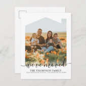 Trendy Script Wir haben neue Zuhause-Foto verschob Ankündigungspostkarte (Vorne/Hinten)
