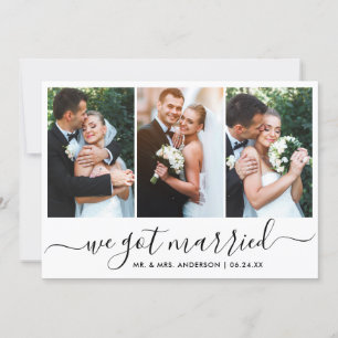 Trendy Script Wir haben Verheiratet 3 Foto Hochzei Dankeskarte