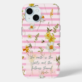 Trendy Scripture Pink Stripe Yellow Daffodils Bees Case-Mate iPhone Hülle