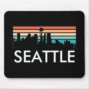 Trendy Seattle Washington Retro Sunset Skyline Mousepad