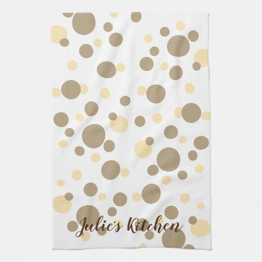 Trendy Sepia Pokka-Dot Personalize Name Geschirrtuch (Vertikal)