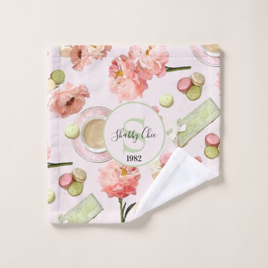 Trendy Shabby Chic Peonies and Macarons Set (Waschlappen)