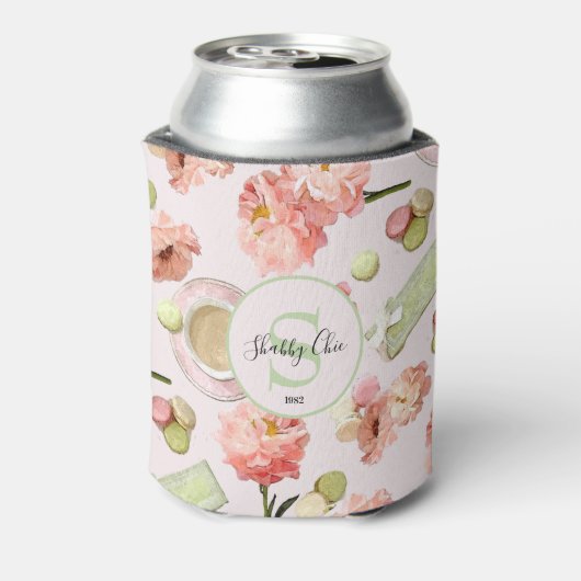 Trendy Shabby Chic Peonies and Macarons Set Dosenkühler (Kanne Rückseite)