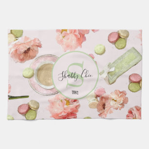 Trendy Shabby Chic Peonies and Macarons Set Geschirrtuch
