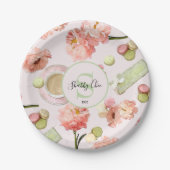 Trendy Shabby Chic Peonies and Macarons Set Pappteller (Vorderseite)