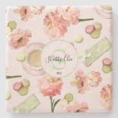 Trendy Shabby Chic Peonies and Macarons Set Steinuntersetzer (Vorderseite)