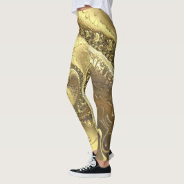 Trendy Shades of Gold Fraktal Wirbel Muster Leggings