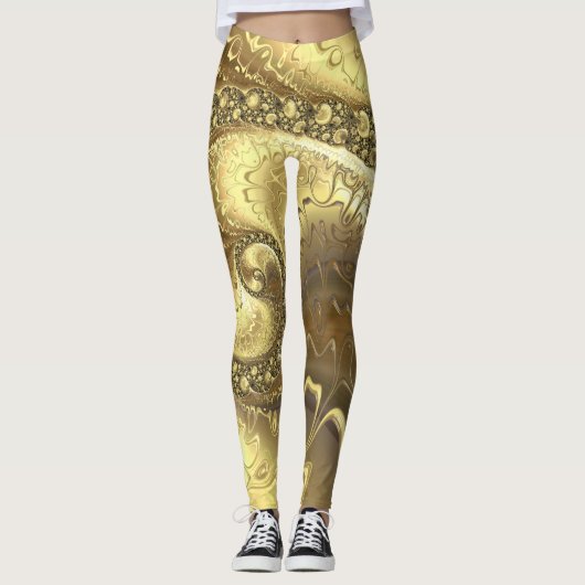 Trendy Shades of Gold Fraktal Wirbel Muster Leggings (Vorderseite)