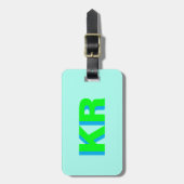 Trendy Shadow Monogram Green Blue Personalisiert Gepäckanhänger (Vorderseite vertikal)