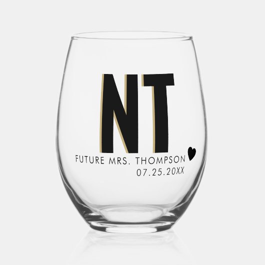 Trendy Shadow Monogram Wedding Customized Stemless Weinglas Ohne Stiel (Vorderseite)