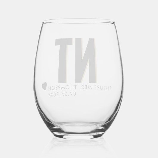 Trendy Shadow Monogram Wedding Customized Stemless Weinglas Ohne Stiel (Rückseite)