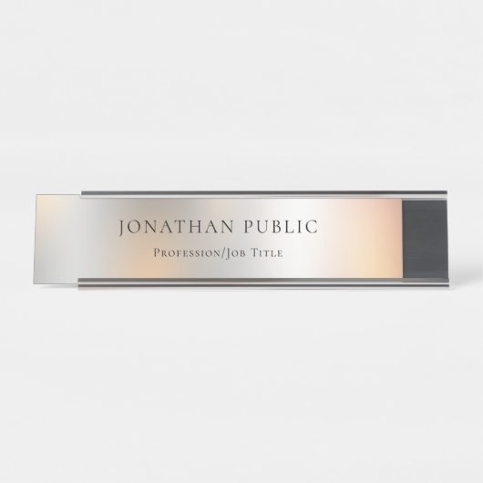 Trendy silberner Blick-einfache berufliche Schreibtischnamensplakette (Vorderseite )