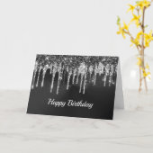 Trendy Silver Black Glitter Drips Graphic Birthday Karte (Gelbe Blume)