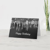 Trendy Silver Black Glitter Drips Graphic Birthday Karte (Vorderseite)