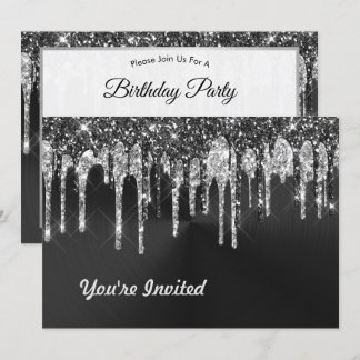Trendy Silver Black Glitzer Tropfen Graphic Birthd Einladung