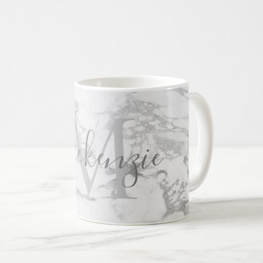 Trendy Silver Foil Marble Monogram Kaffeetasse (VorderseiteRechts)