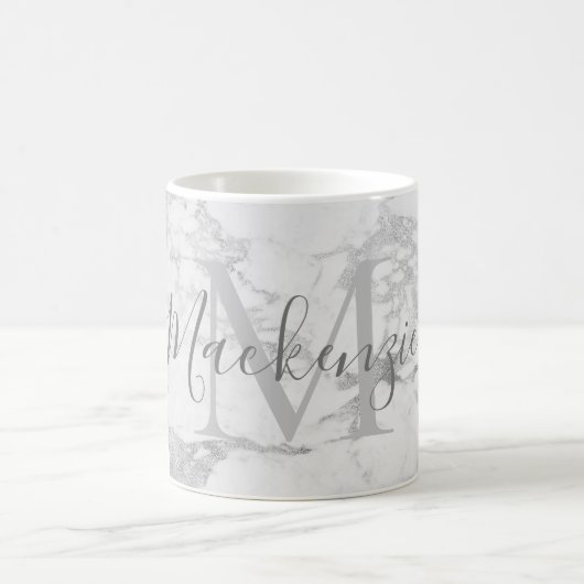 Trendy Silver Foil Marble Monogram Kaffeetasse (Mittel)