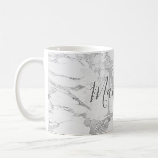 Trendy Silver Foil Marble Monogram Kaffeetasse (Links)