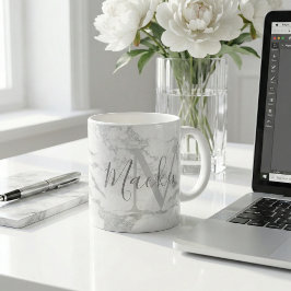 Trendy Silver Foil Marble Monogram Kaffeetasse