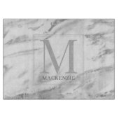 Trendy Silver Foil Metallic Marmormonogramm Schneidebrett (Vorderseite)
