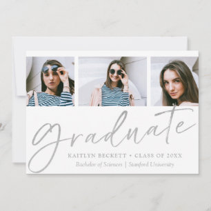Trendy Silver Foil Script 3 Foto Abschluss Ankündigung