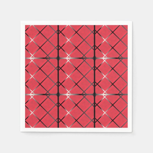 Trendy Silver Geometric Muster Rot Stilvolle Kunst Serviette (Vorderseite)