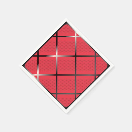 Trendy Silver Geometric Muster Rot Stilvolle Kunst Serviette (Ecke)