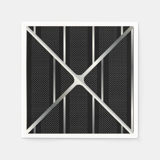 Trendy Silver Geometric Pattern Schwarz Stilvolle  Serviette (Vorderseite)