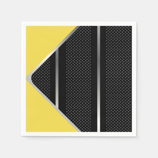 Trendy Silver Geometric Pattern Schwarz Stilvolle Serviette (Vorderseite)