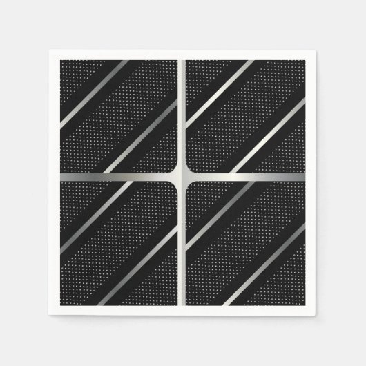 Trendy Silver Geometric Pattern Schwarz Stilvolle Serviette (Vorderseite)