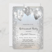 Trendy Silver Glitzer Confetti Balloons Retirement Einladung (Vorderseite)