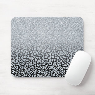 Trendy Silver Glitzer & Leopard Ombre Black Print Mousepad